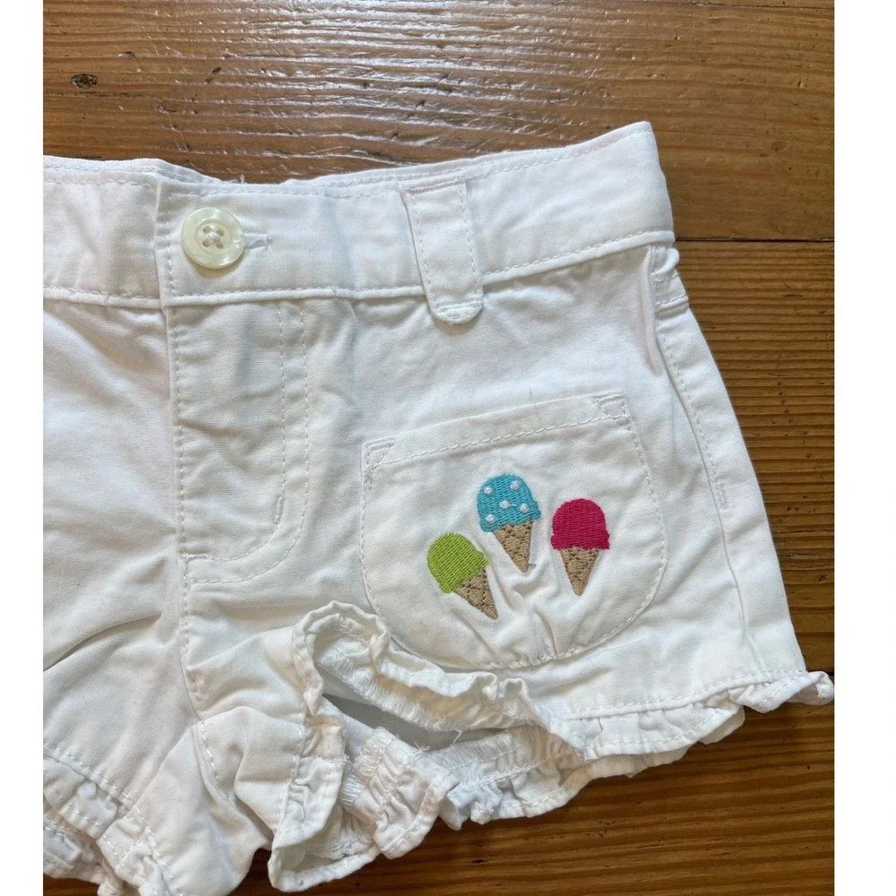 Gymboree‎ Shorts Kids White Ice Cream Cone Embroidered Ruffle Hem SIZE 3T